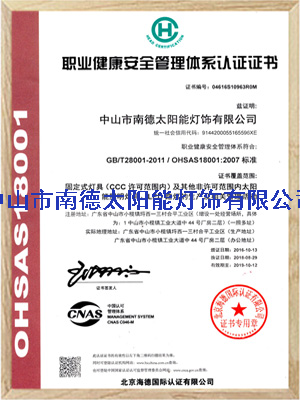 bsports职业健康安全管理体系认证证书